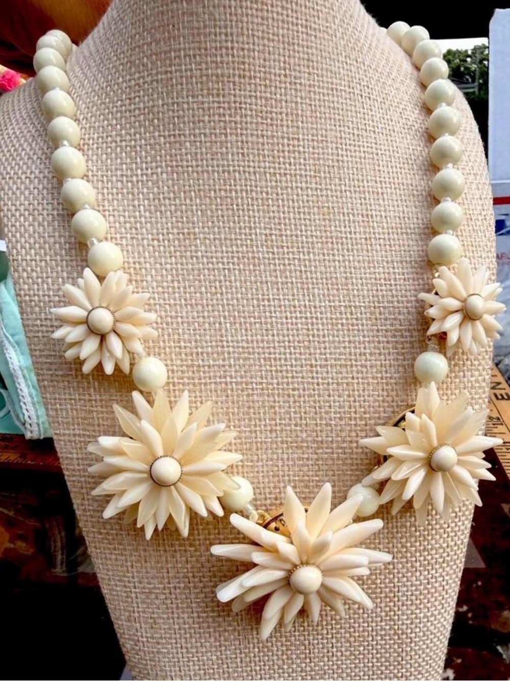 Talbots Cream Floral Bead Necklace